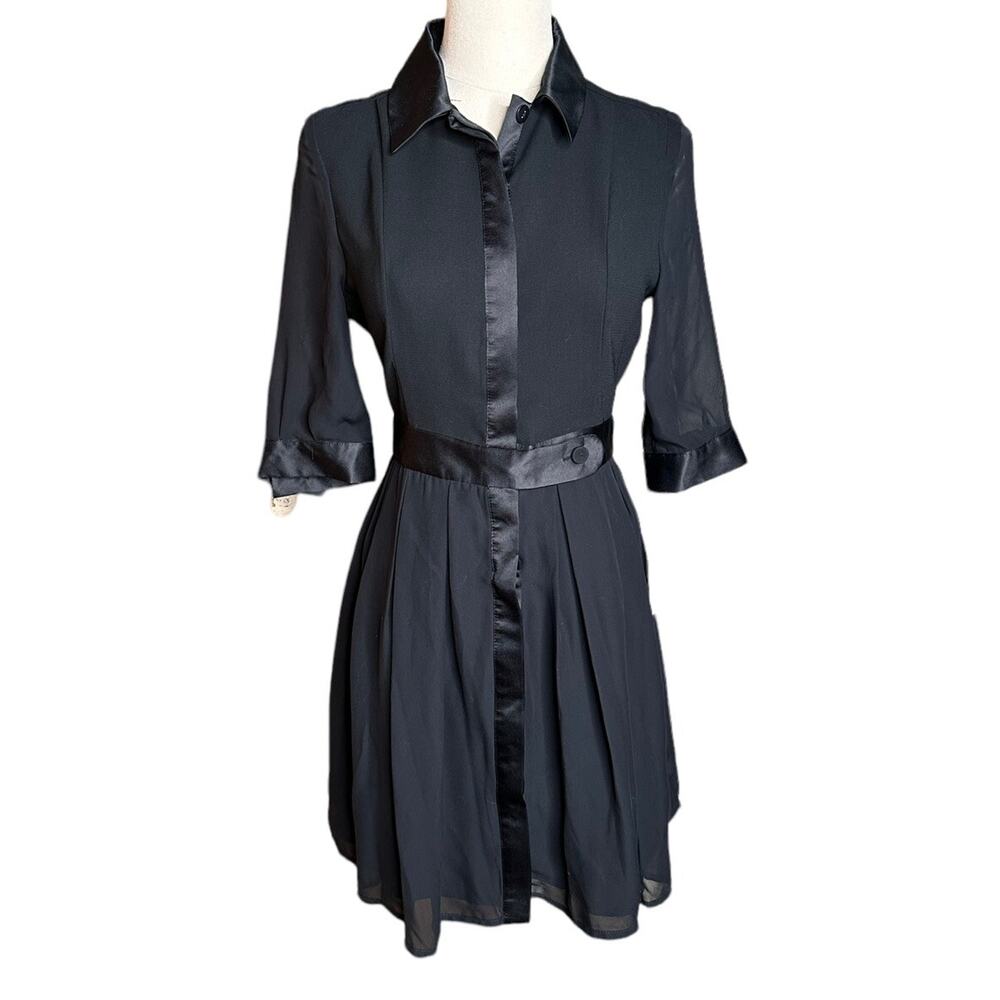 Jonathan Saunders Womens Tuxedo Dress Black Chiffon Collared Button Front Size 5